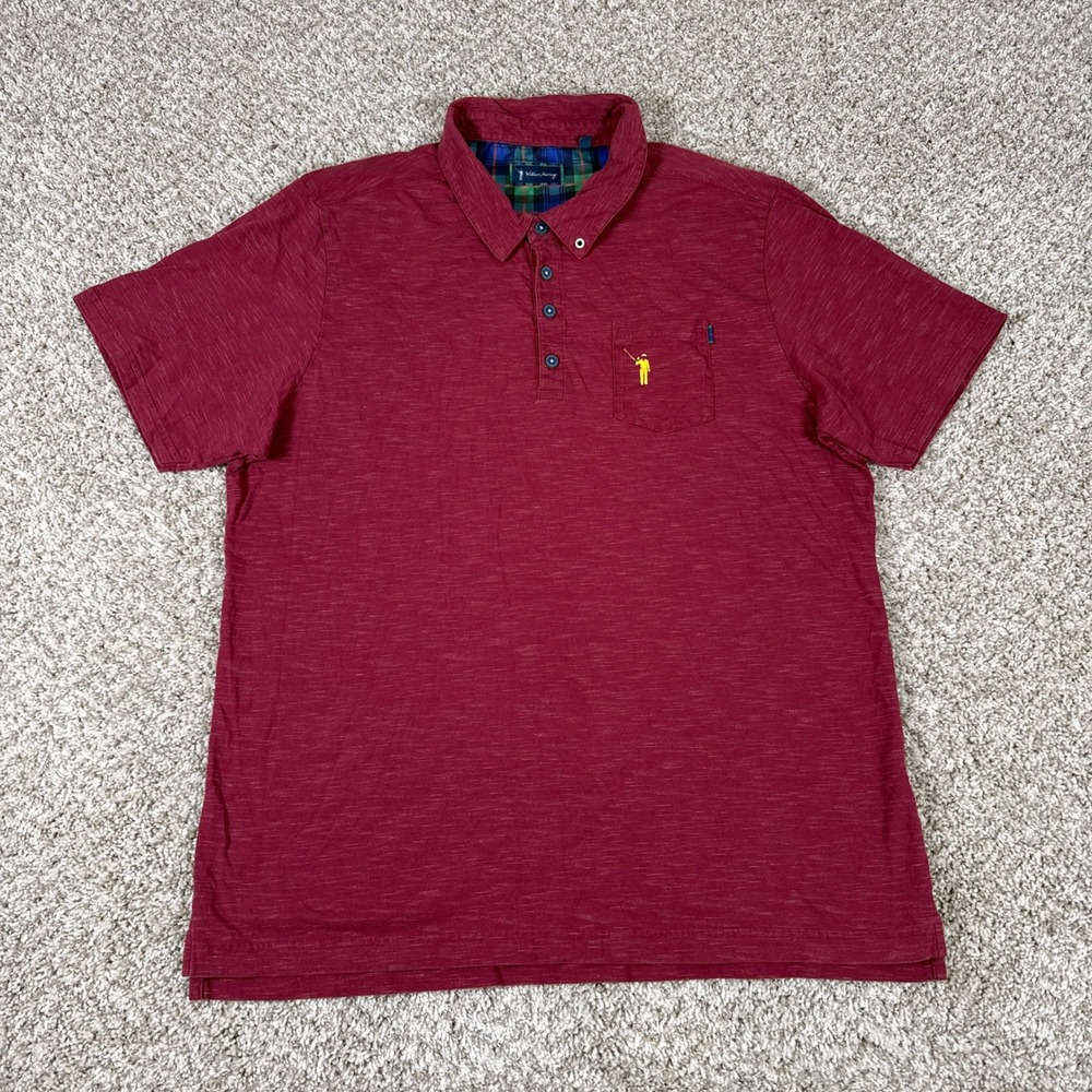 William Murray Polo Shirt Mens XL Red Heather Knit Plaid Trim Short Sleeve Golf